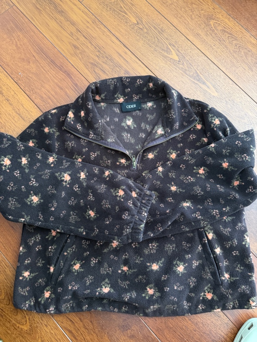 Cider Black Floral Quarter-Zip Fleece Pullover